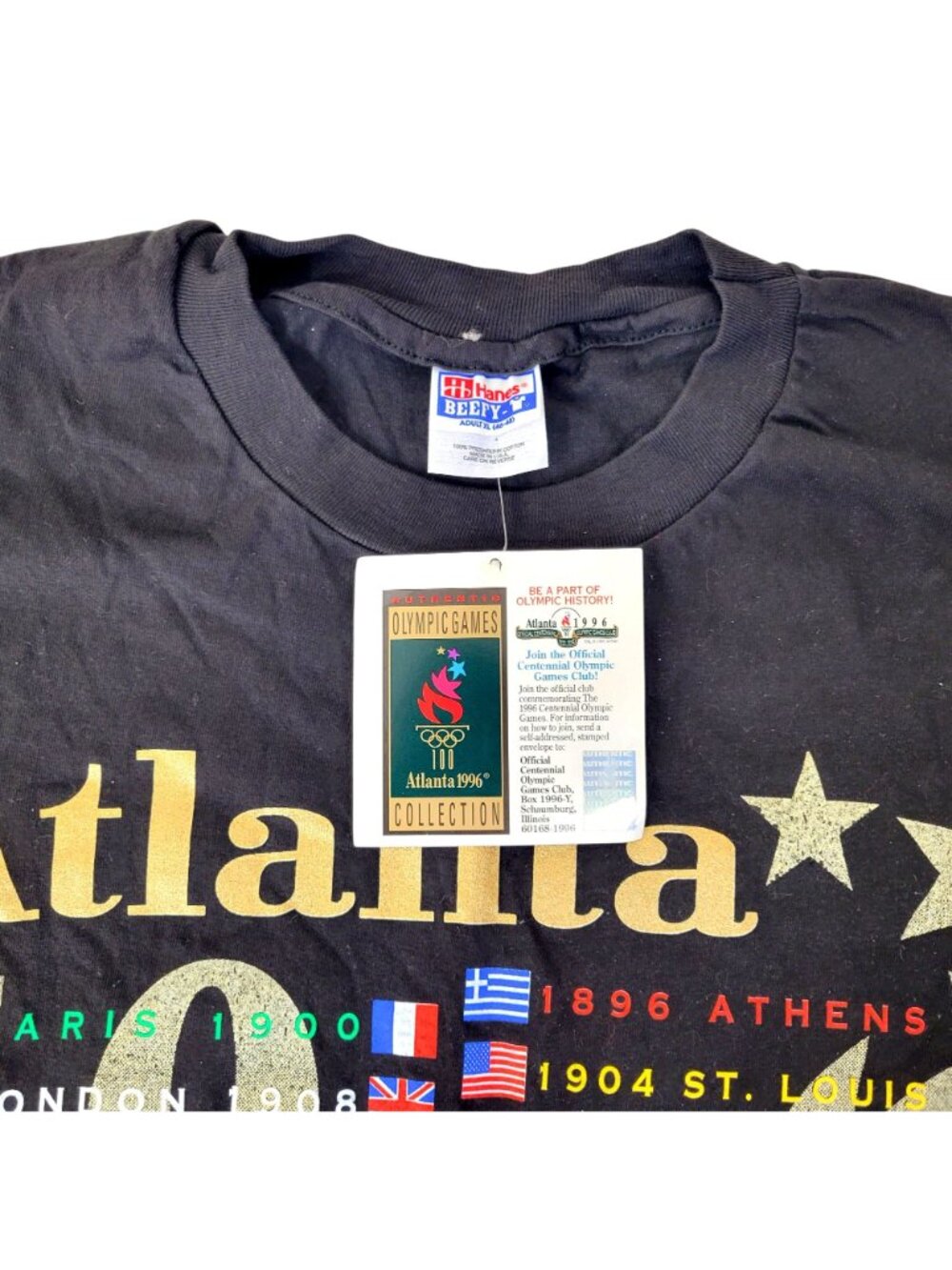 Atlanta 1996 Olympics T-Shirt Hanes Authentic Centennial Collection Black Size X - Picture 3 of 5